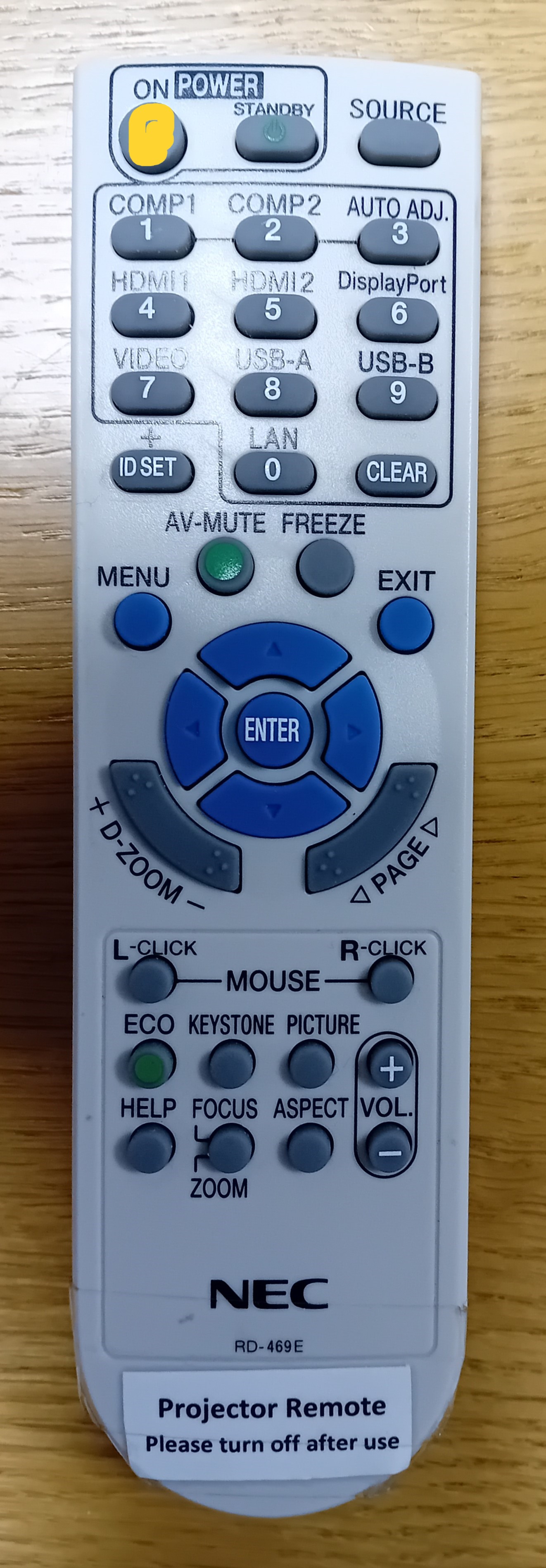 Remote for turning on projector